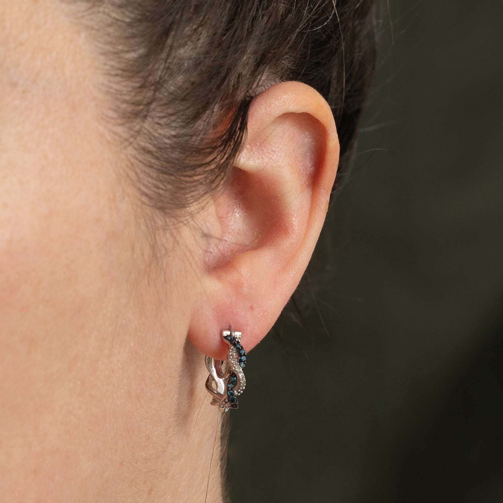 Blue & White Diamond Hoop Earrings | 0.24ctw, 0.12ctw