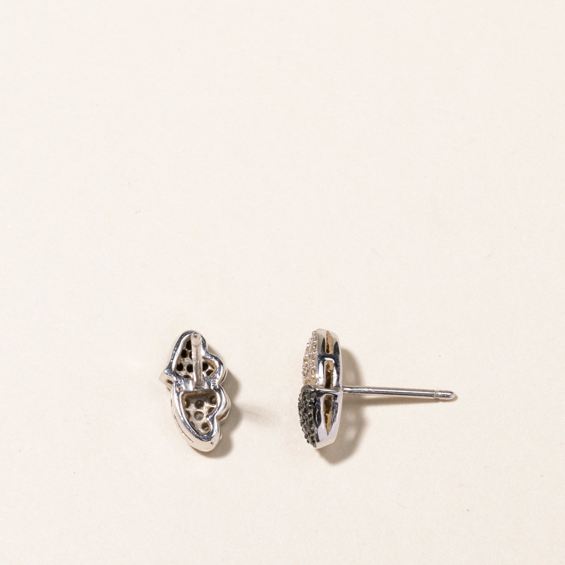 Black & White Diamond Double Heart Stud Earrings | 0.10ctw, 0.10ctw