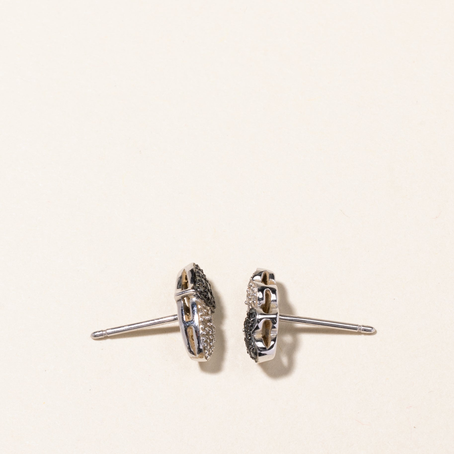 Black & White Diamond Double Heart Stud Earrings | 0.10ctw, 0.10ctw