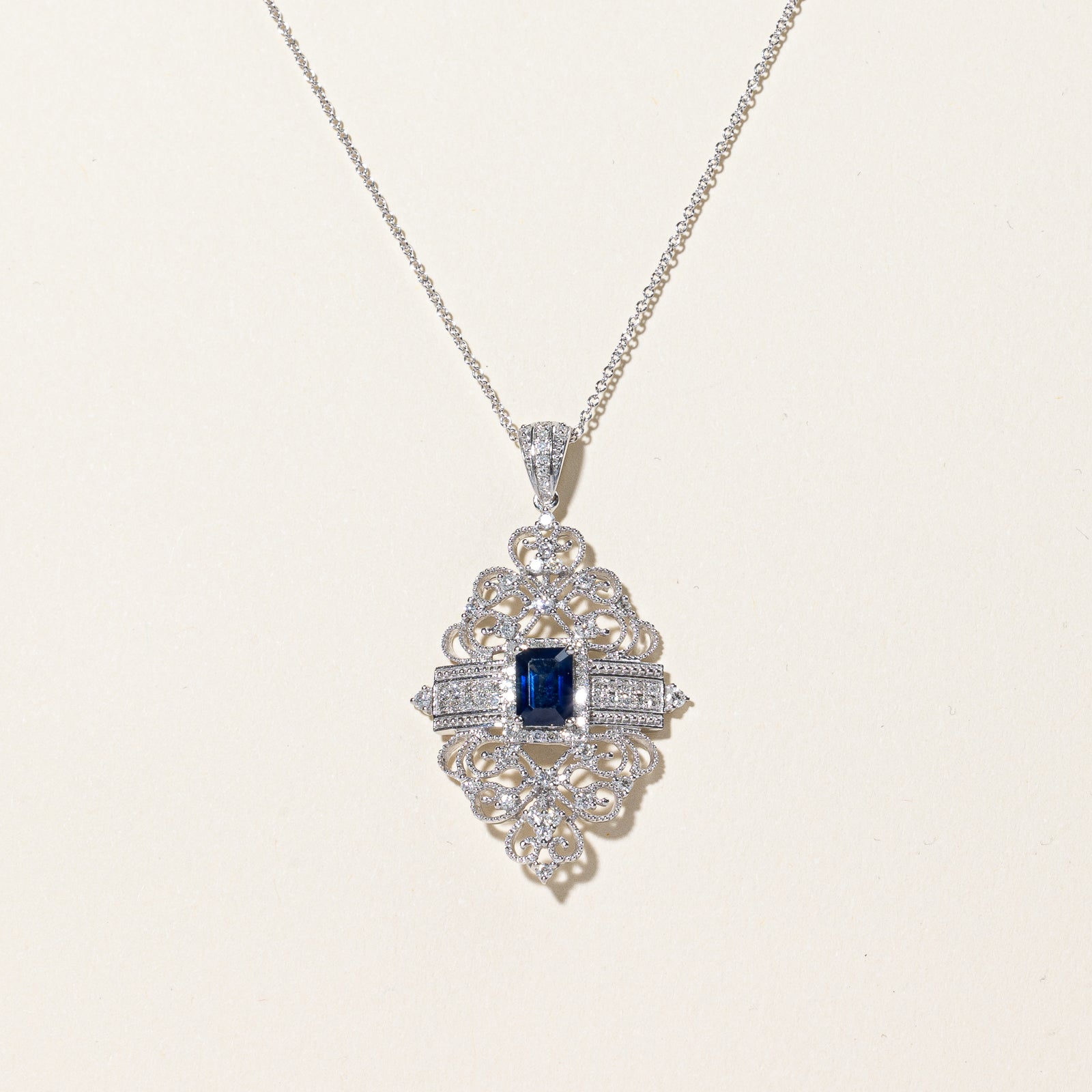 Blue Sapphire & Diamond Necklace | 1.20ct, 0.40ctw | 18" |