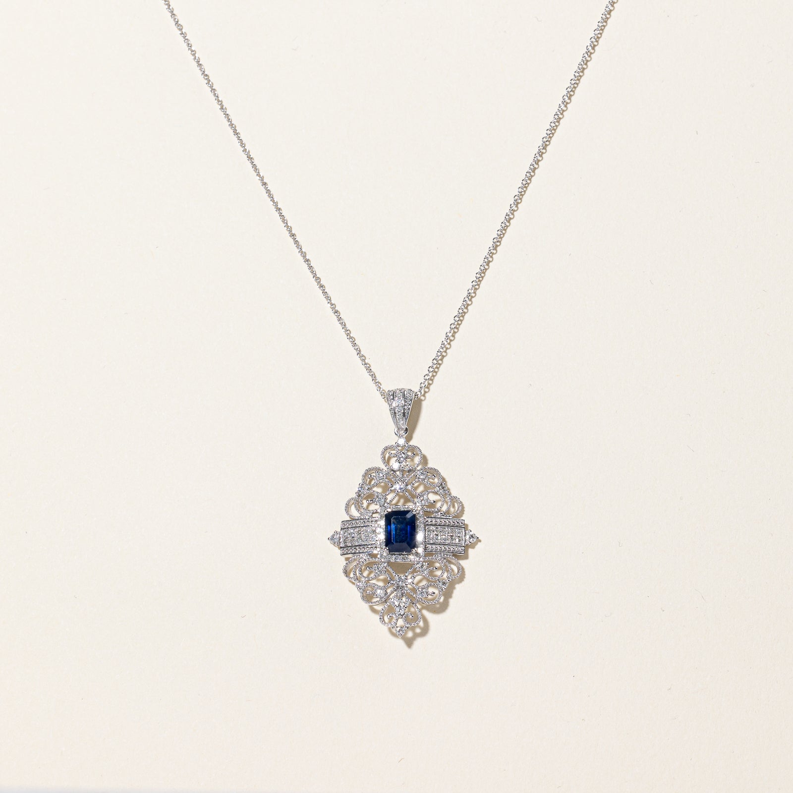Blue Sapphire & Diamond Necklace | 1.20ct, 0.40ctw | 18" |