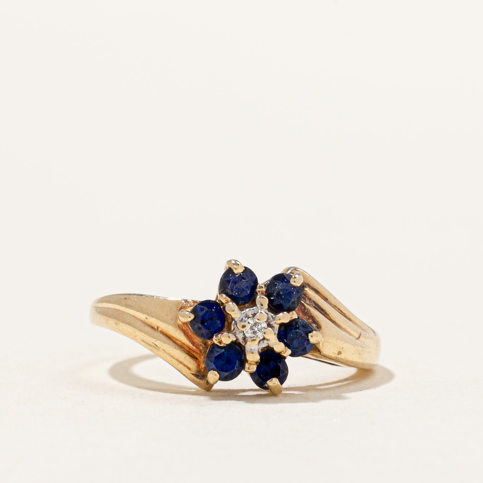 Synthetic Sapphire & Diamond Flower Ring | 0.38ctw, 0.02ctw | SZ 5.75 |
