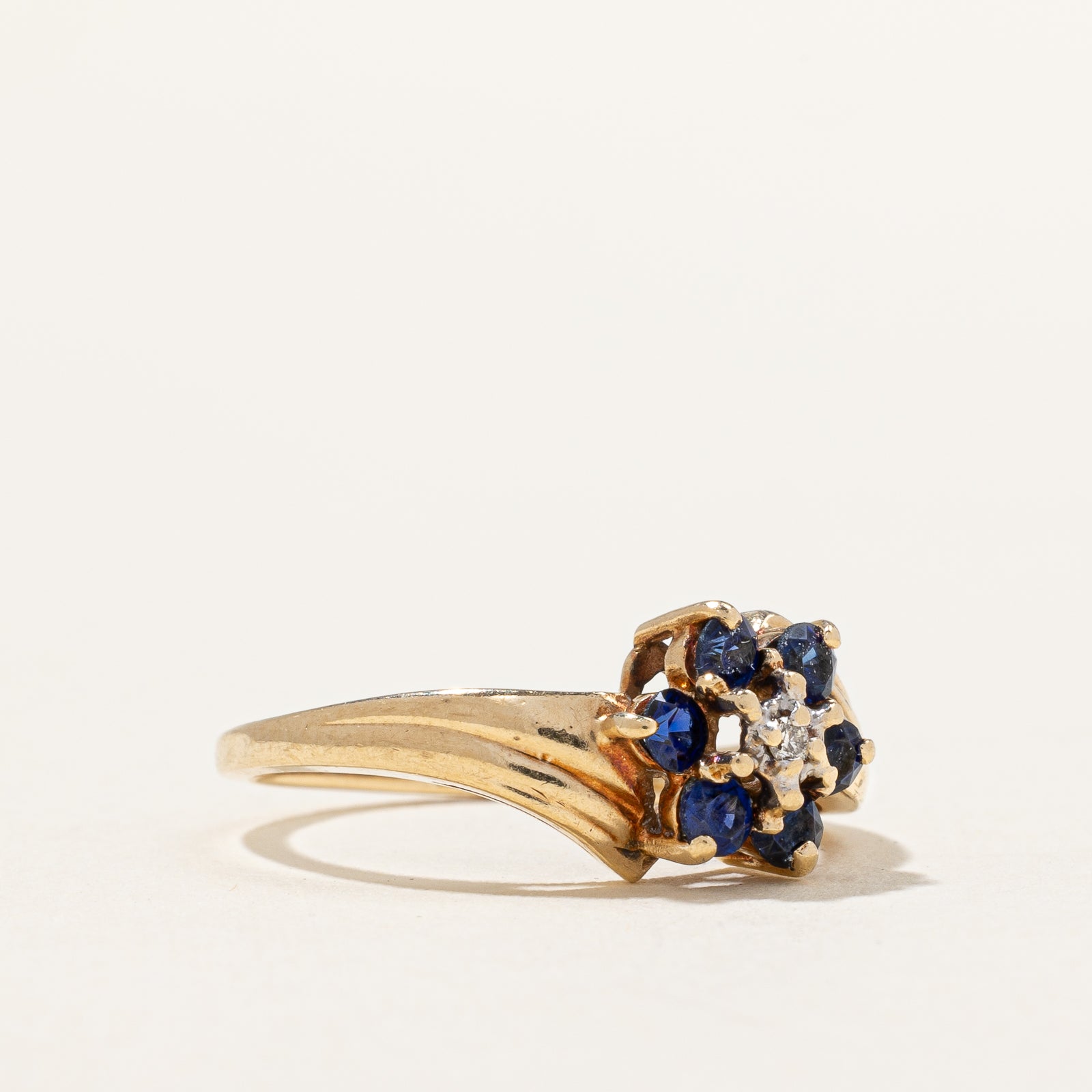 Synthetic Sapphire & Diamond Flower Ring | 0.38ctw, 0.02ctw | SZ 5.75 |
