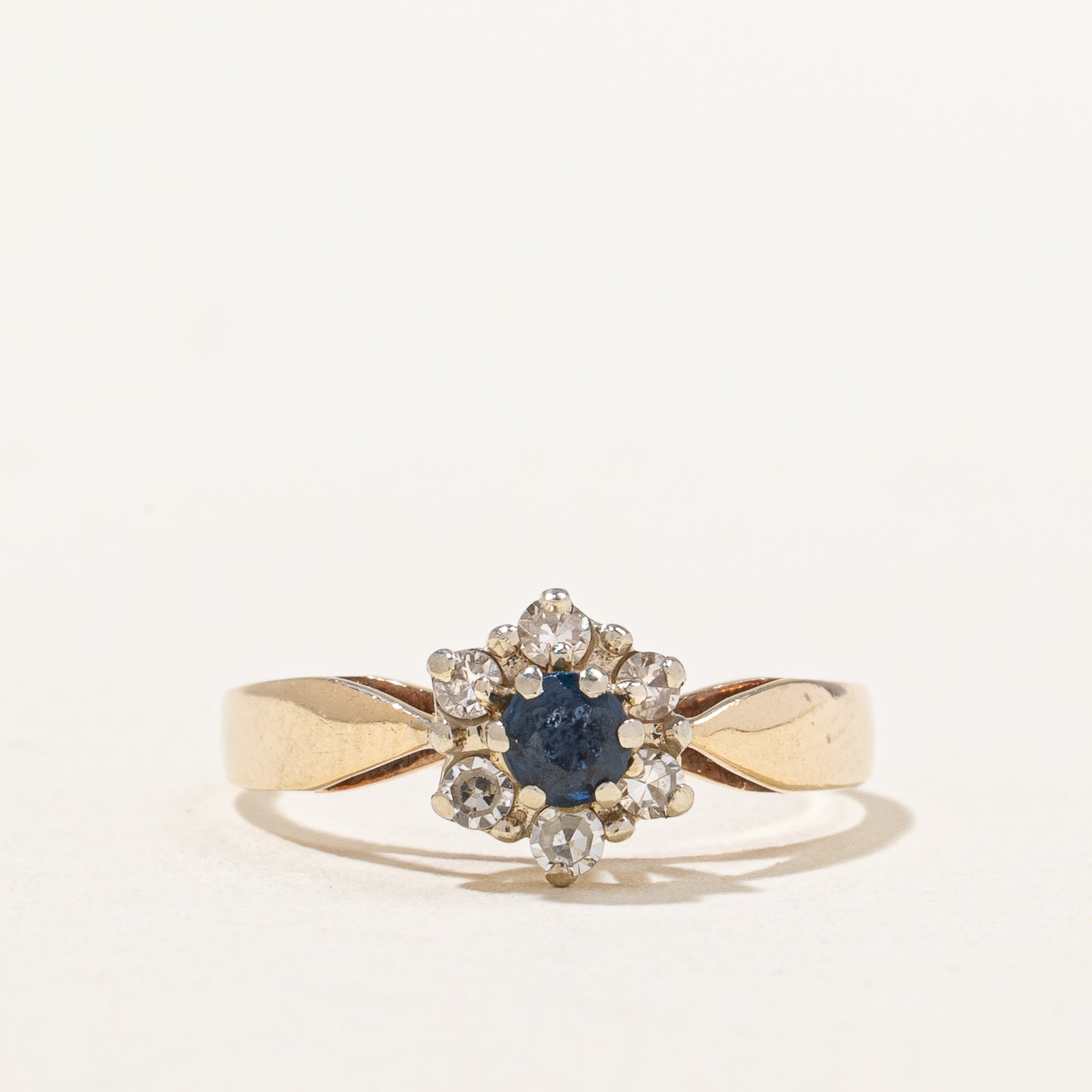 Blue Sapphire & Diamond High Set Ring | 0.15ct, 0.12ctw | SZ 4.75 |