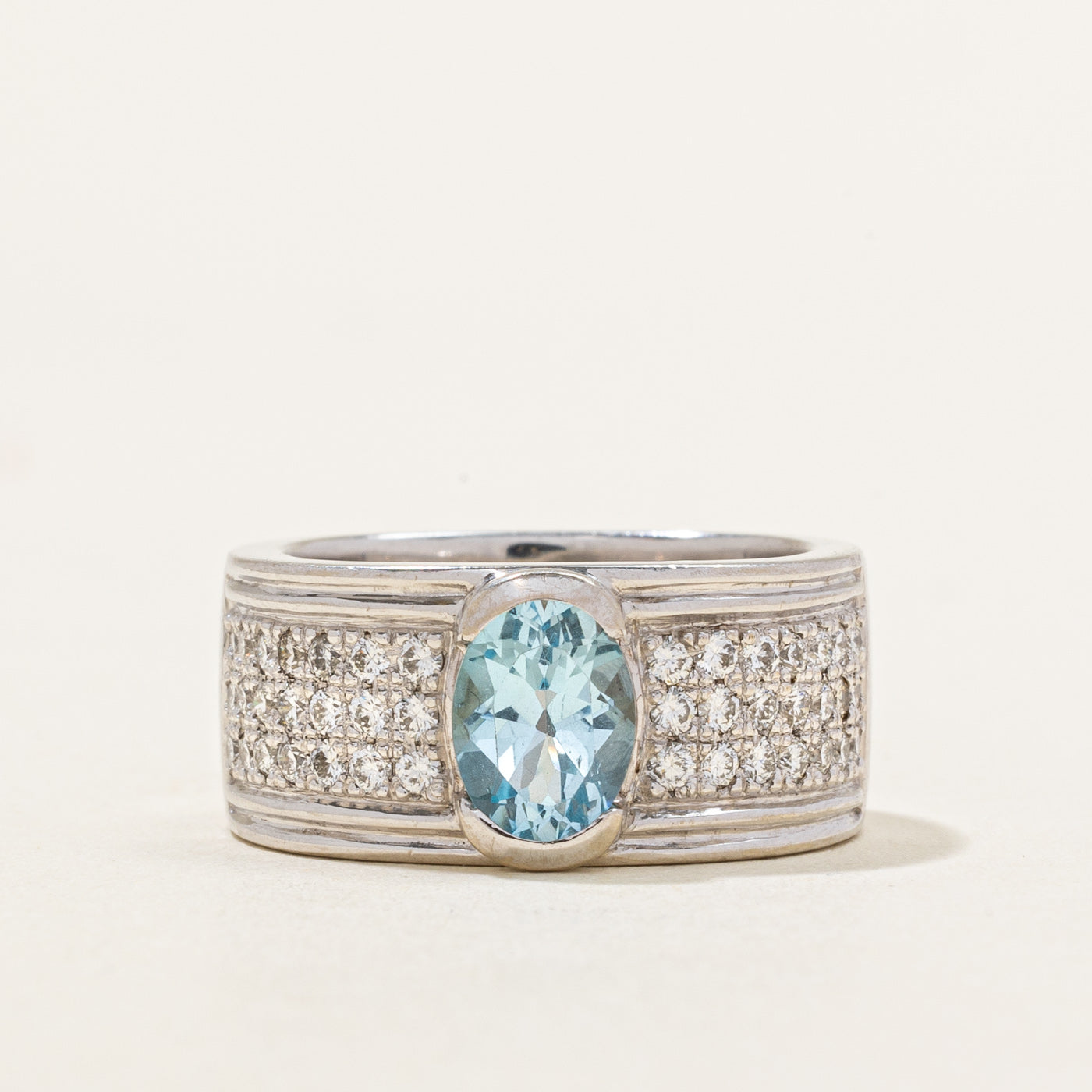 Blue Topaz & Diamond Cocktail Band | 0.84ct, 0.65ctw | SZ 7.5 |