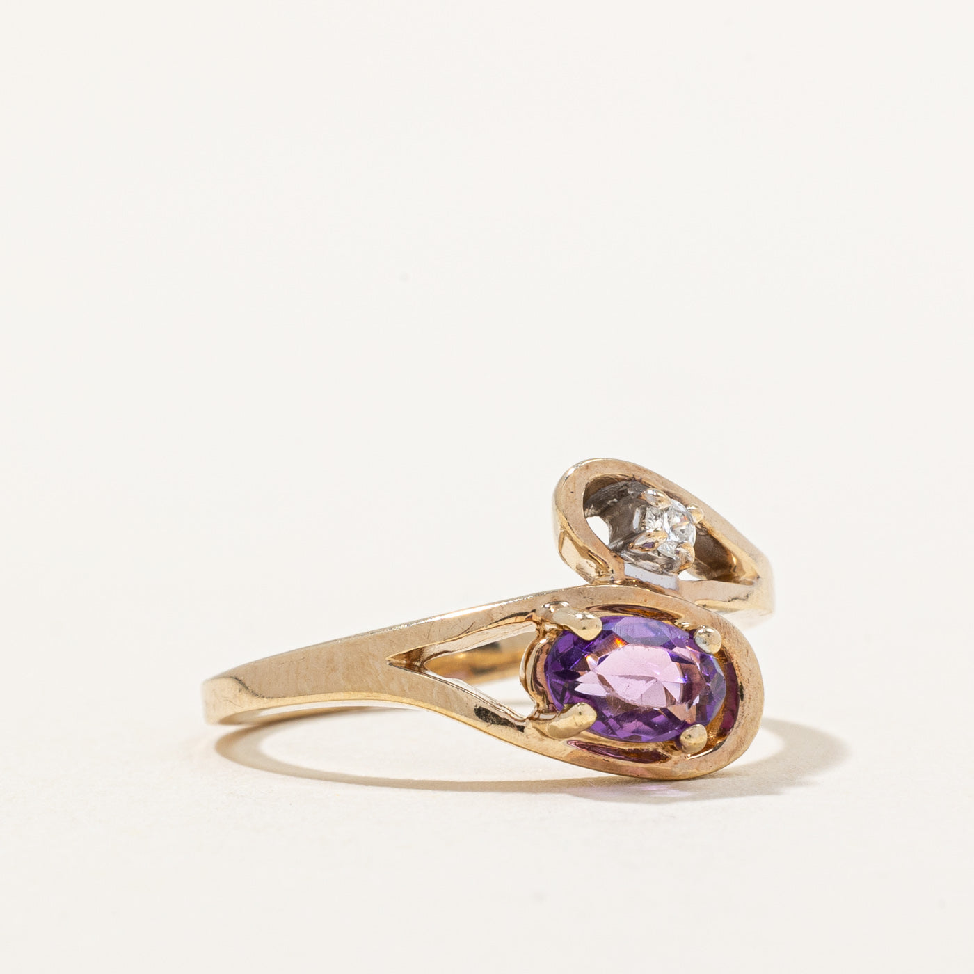 Amethyst & Diamond Bypass Ring | 0.35ct, 0.03ct | SZ 6 |