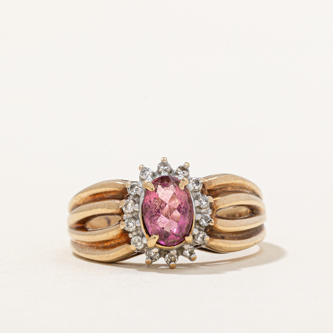 Pink Tourmaline & Diamond Halo Ring | 0.60ct, 0.14ctw | SZ 7.5 |