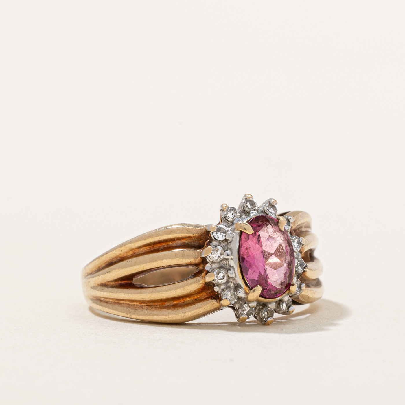 Pink Tourmaline & Diamond Halo Ring | 0.60ct, 0.14ctw | SZ 7.5 |