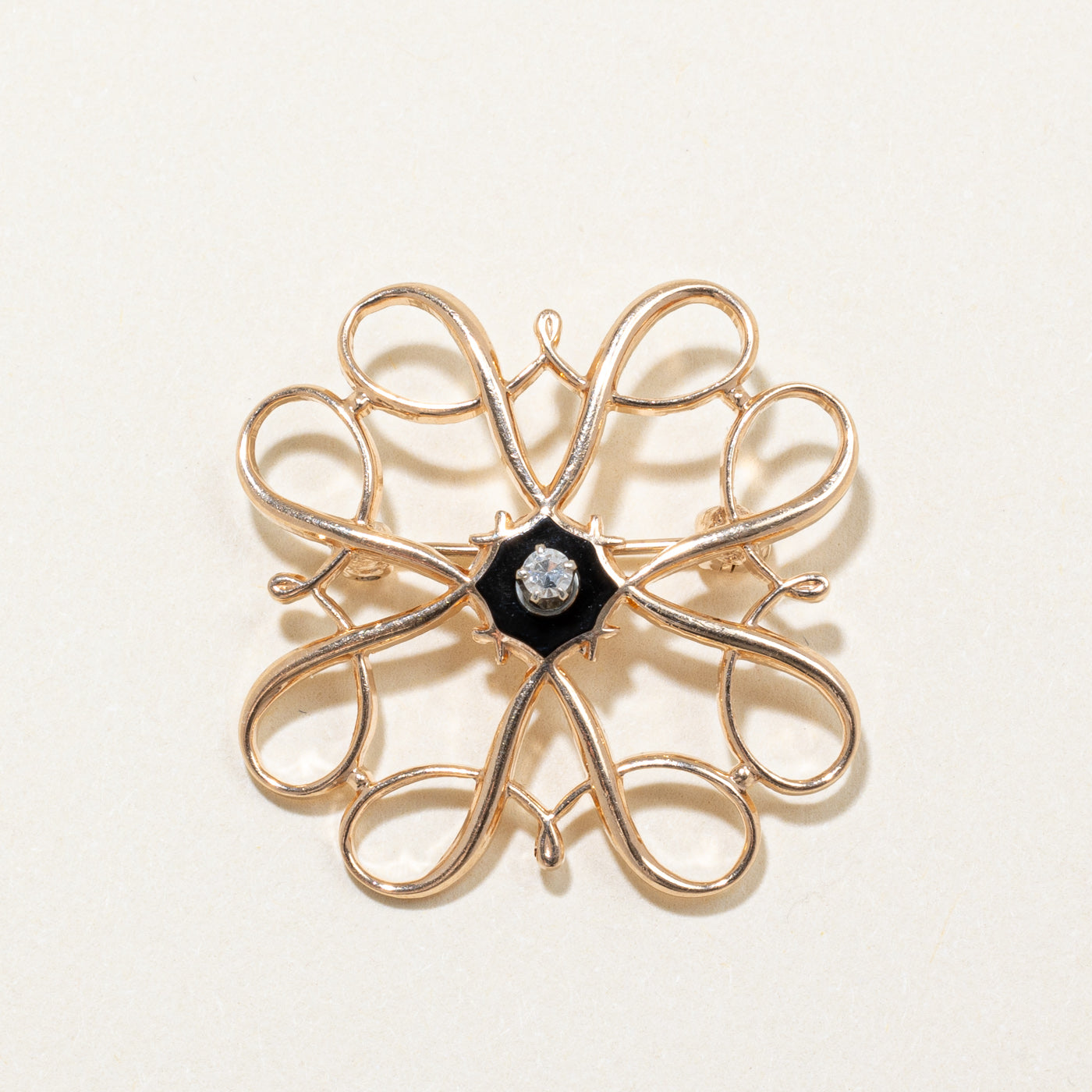 Black Enamel & Diamond Brooch | 0.04ct |