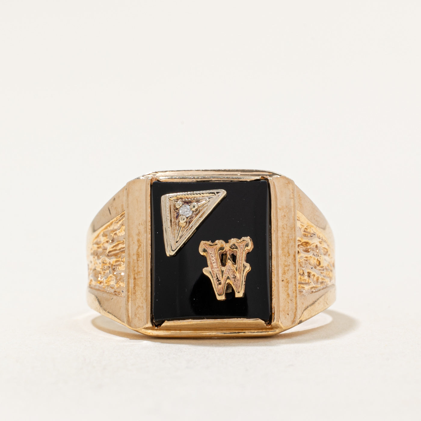 Onyx & Diamond 'W' Signet Ring | 4.00ct, 0.005ct | SZ 9 |