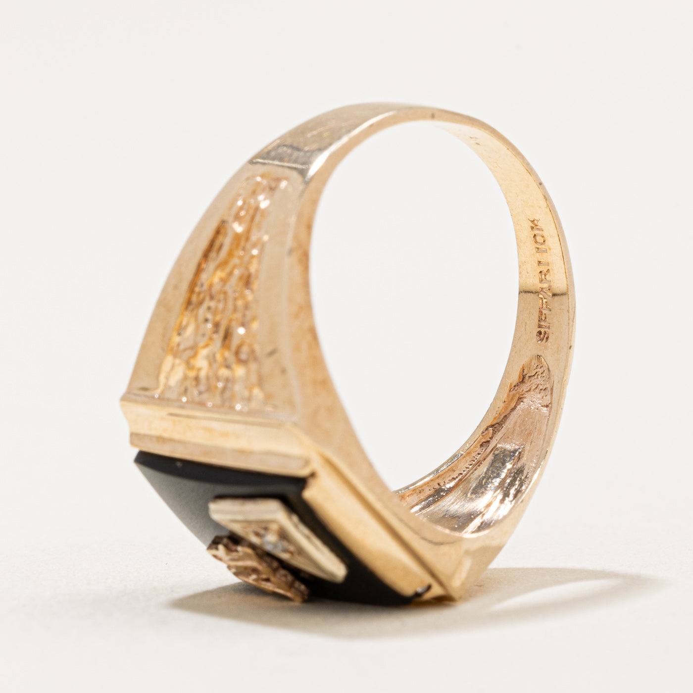 Onyx & Diamond 'W' Signet Ring | 4.00ct, 0.005ct | SZ 9 |