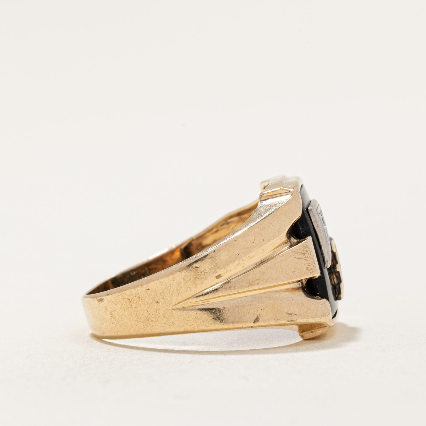 Onyx & Diamond 'F' Signet Ring | 4.00ct, 0.01ct | SZ 7.75 |