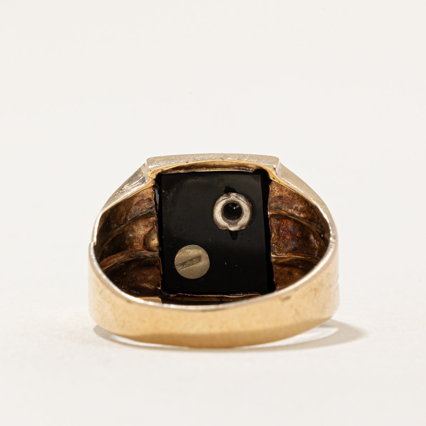 Onyx & Diamond 'F' Signet Ring | 4.00ct, 0.01ct | SZ 7.75 |