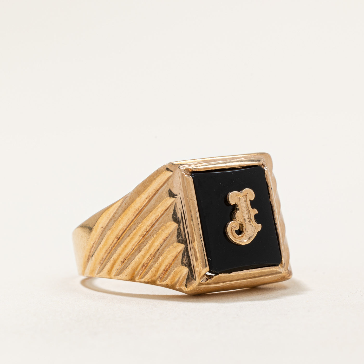 Onyx 'J' Signet Ring | 3.90ct | SZ 11 |