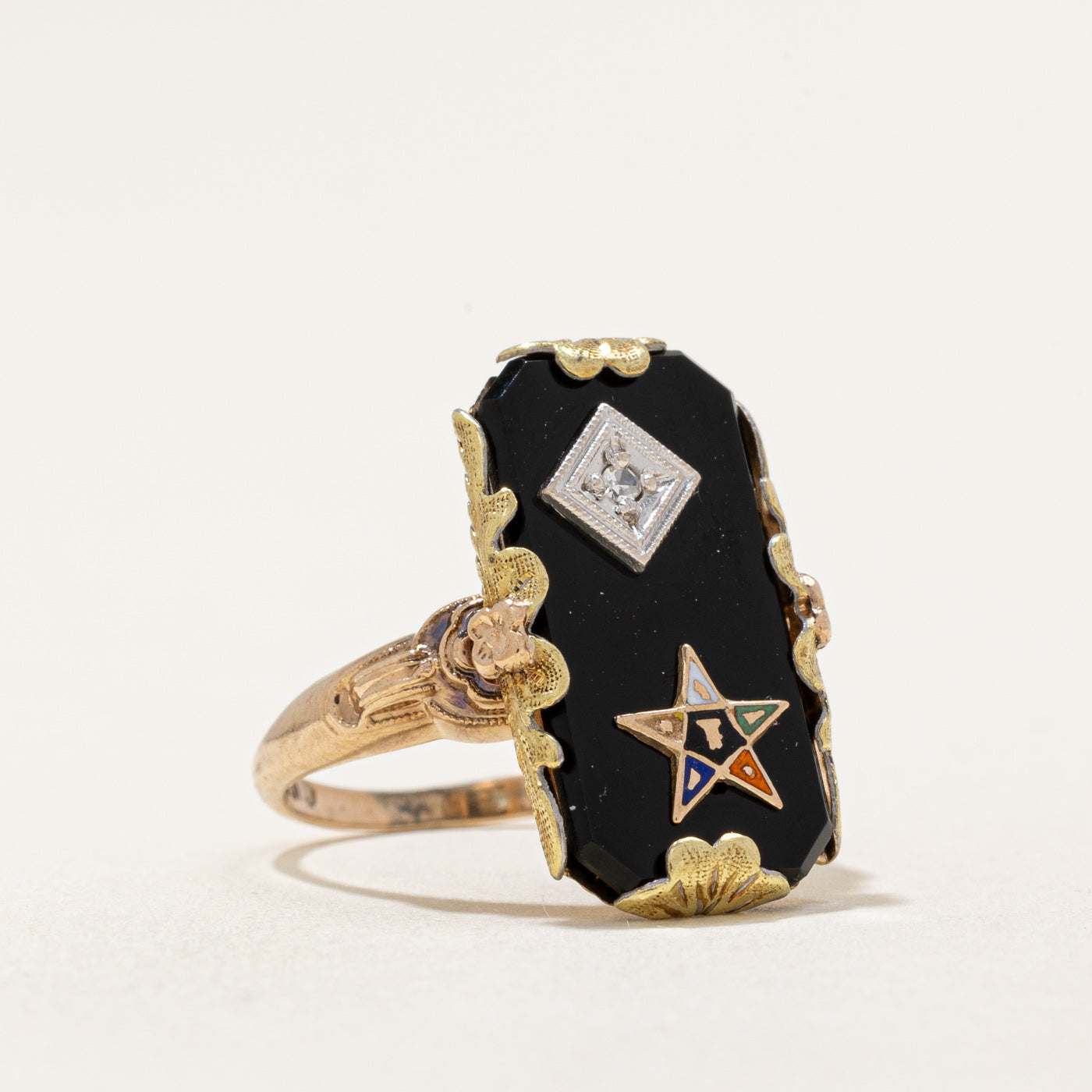 Onyx & Diamond Free Masons Ring | 4.75ct, 0.01ct | SZ 4.5 |