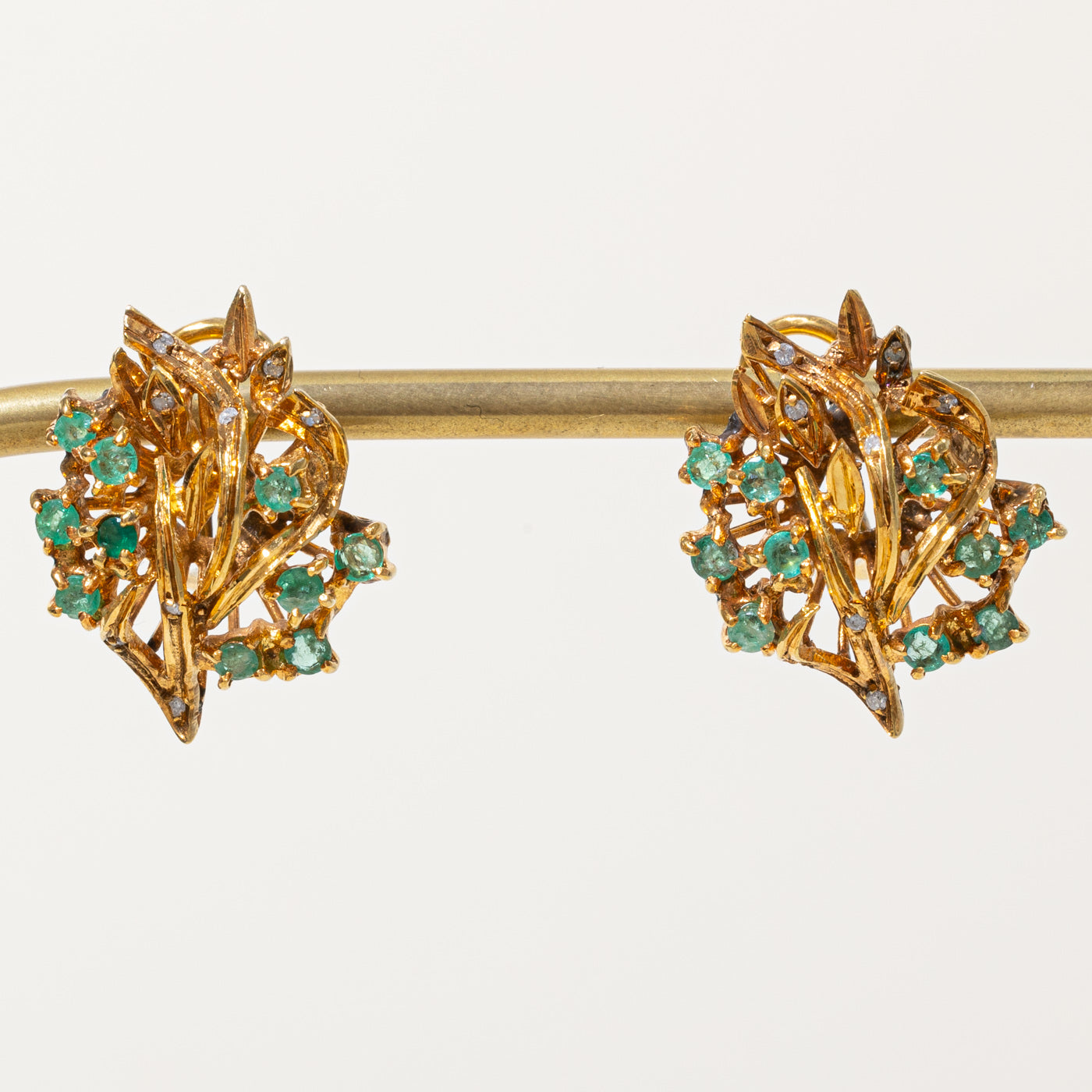 Emerald & Diamond Cluster Earrings | 0.90ctw, 0.05ctw |