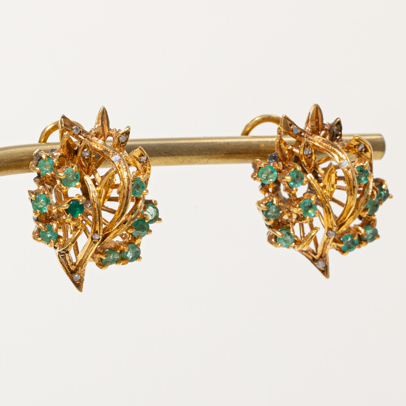 Emerald & Diamond Cluster Earrings | 0.90ctw, 0.05ctw |