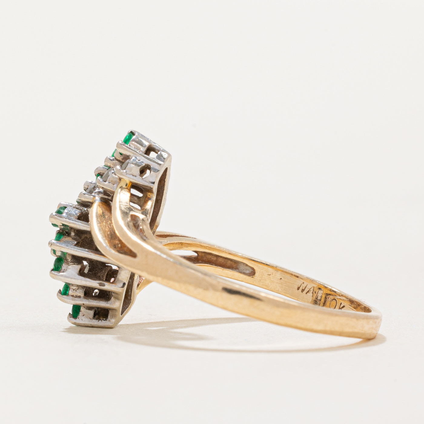 Emerald & Diamond Waterfall Ring | 0.09ctw, 0.06ctw | SZ 6.5 |