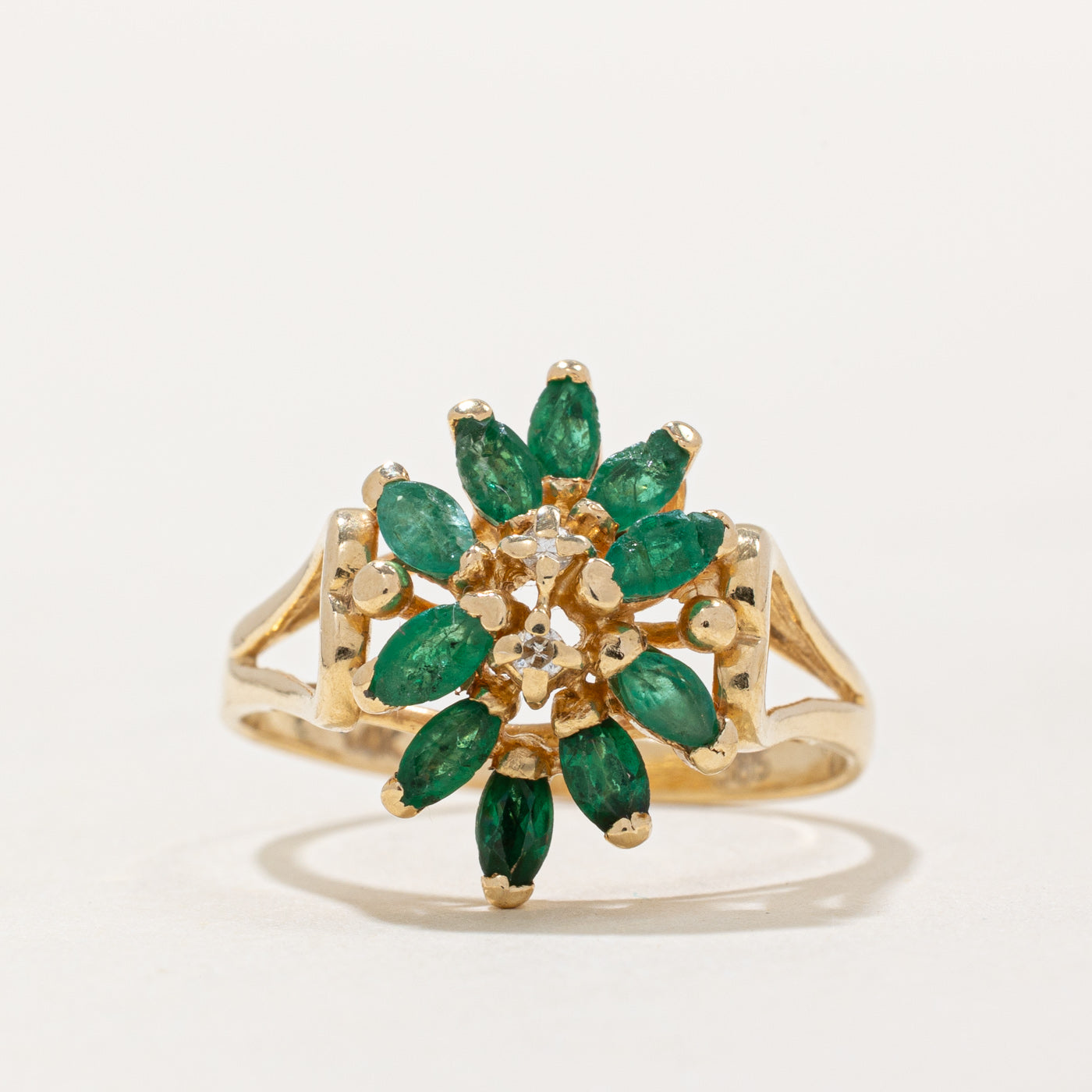 Emerald & Diamond Cluster Cocktail Ring | 0.35ctw, 0.01ctw | SZ 7.25 |
