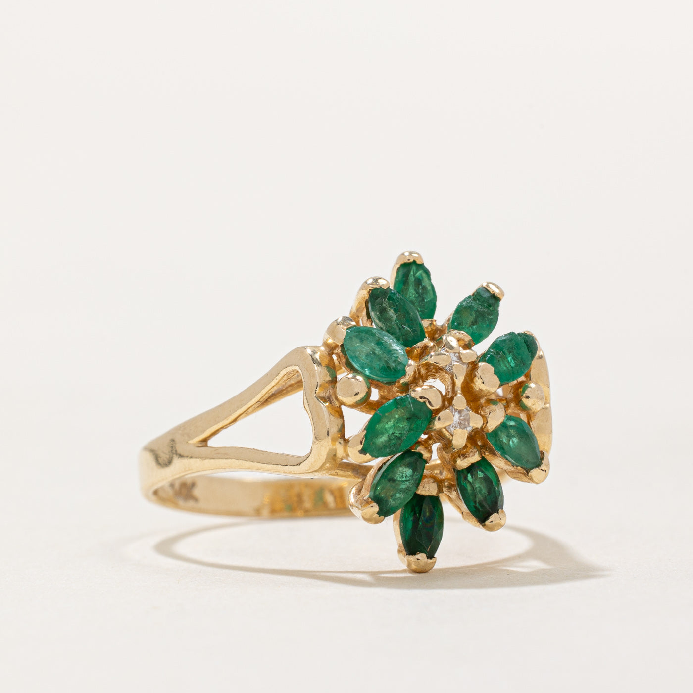Emerald & Diamond Cluster Cocktail Ring | 0.35ctw, 0.01ctw | SZ 7.25 |