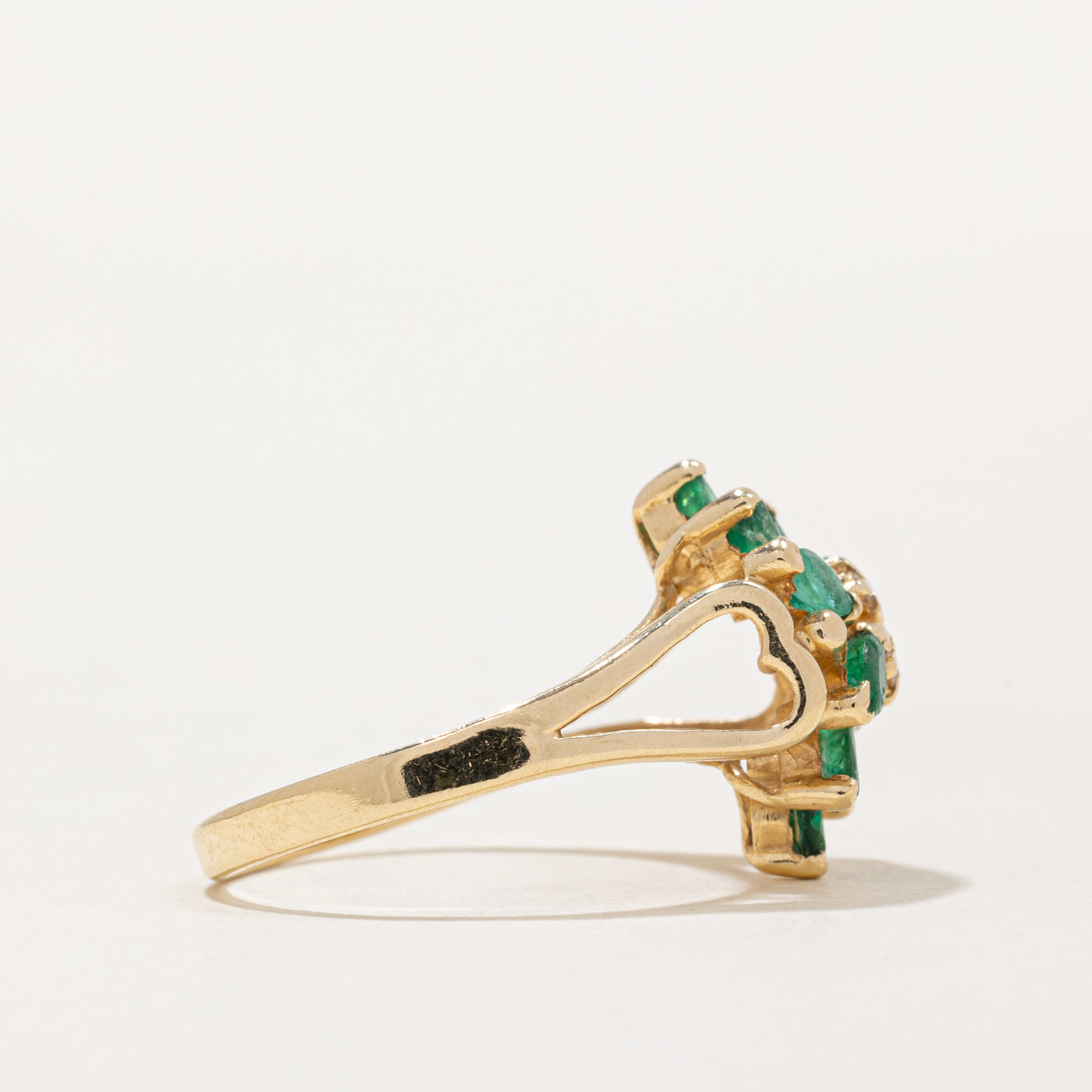 Emerald & Diamond Cluster Cocktail Ring | 0.35ctw, 0.01ctw | SZ 7.25 |