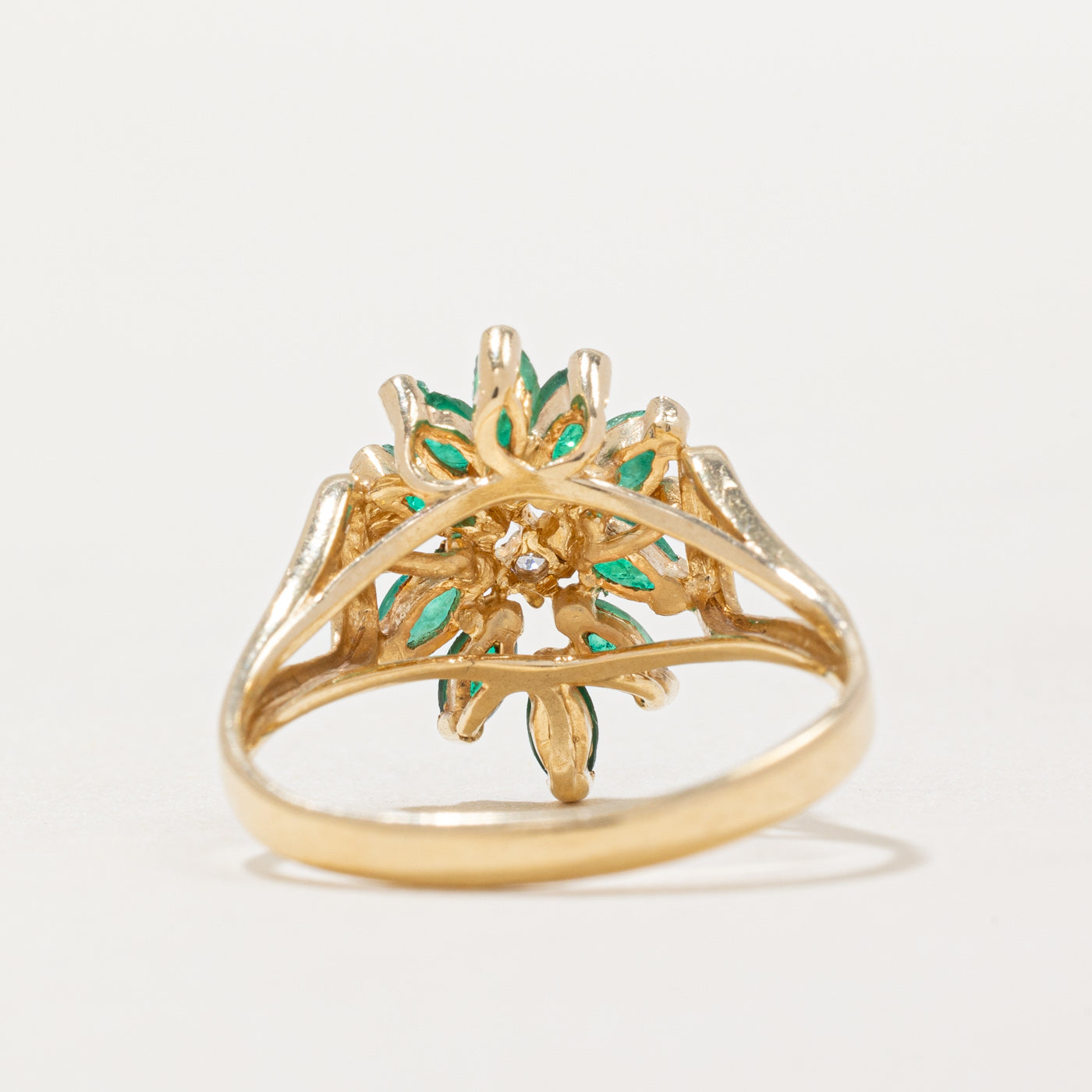 Emerald & Diamond Cluster Cocktail Ring | 0.35ctw, 0.01ctw | SZ 7.25 |