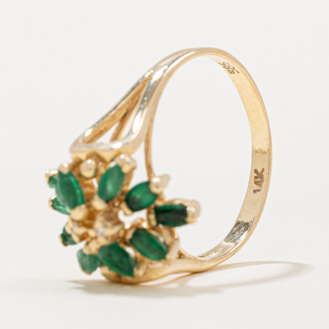 Emerald & Diamond Cluster Cocktail Ring | 0.35ctw, 0.01ctw | SZ 7.25 |