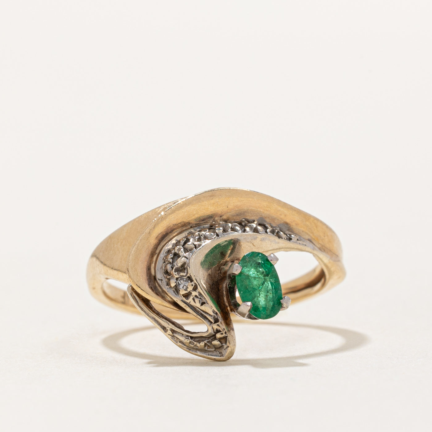 Emerald & Diamond Abstract Ring | 0.12ct, 0.03ctw | SZ 5 |
