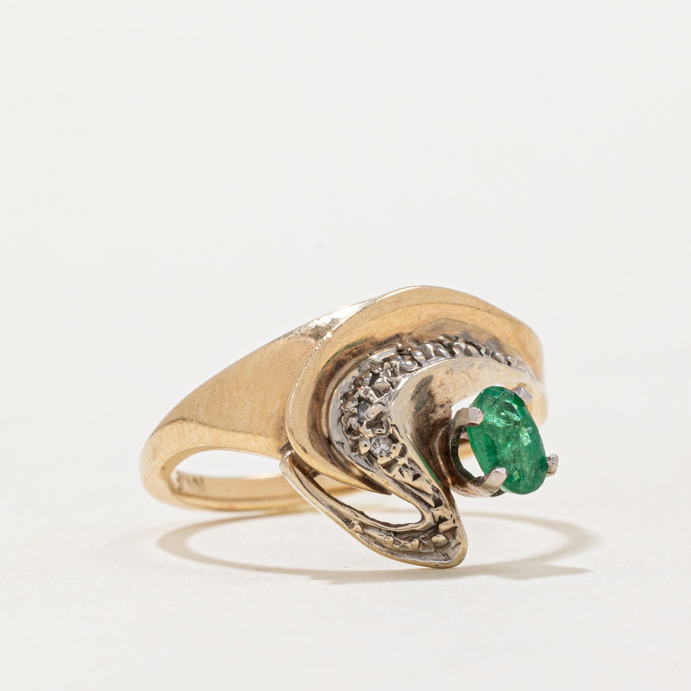 Emerald & Diamond Abstract Ring | 0.12ct, 0.03ctw | SZ 5 |