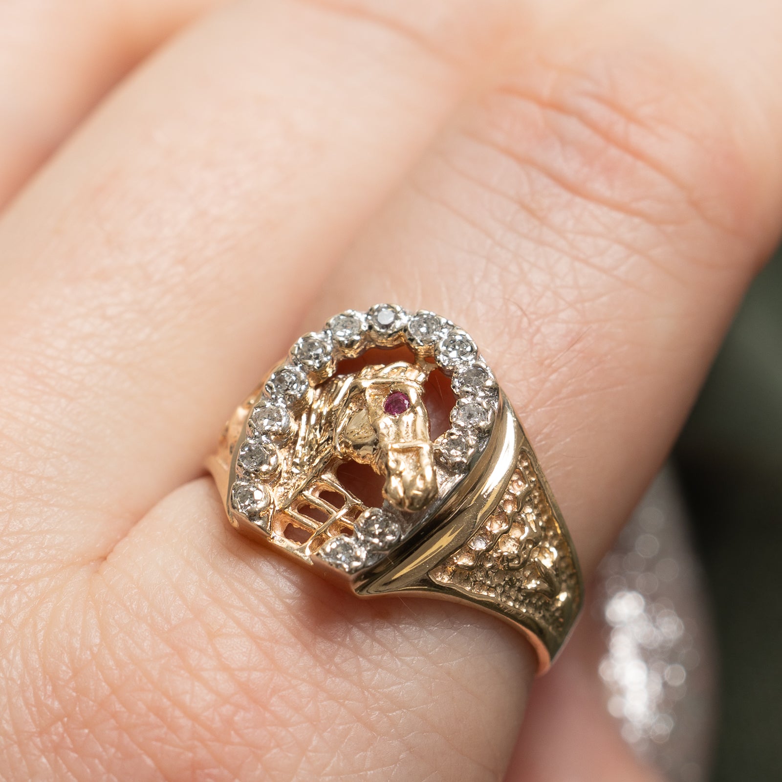 Diamond & Ruby Horse Cocktail Ring | 0.21ctw, 0.02ct | SZ 9 |