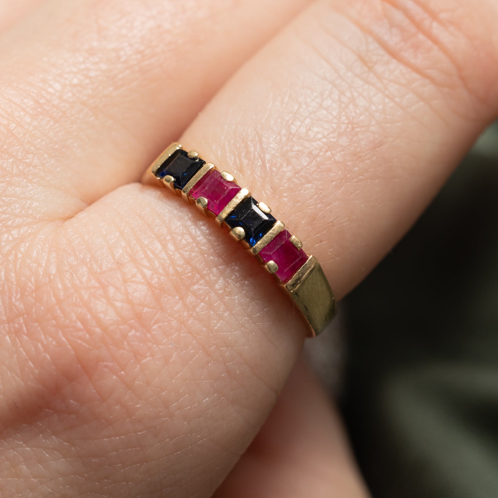 Synthetic Ruby & Sapphire Four Stone Ring | 0.72ctw | SZ 7.75 |