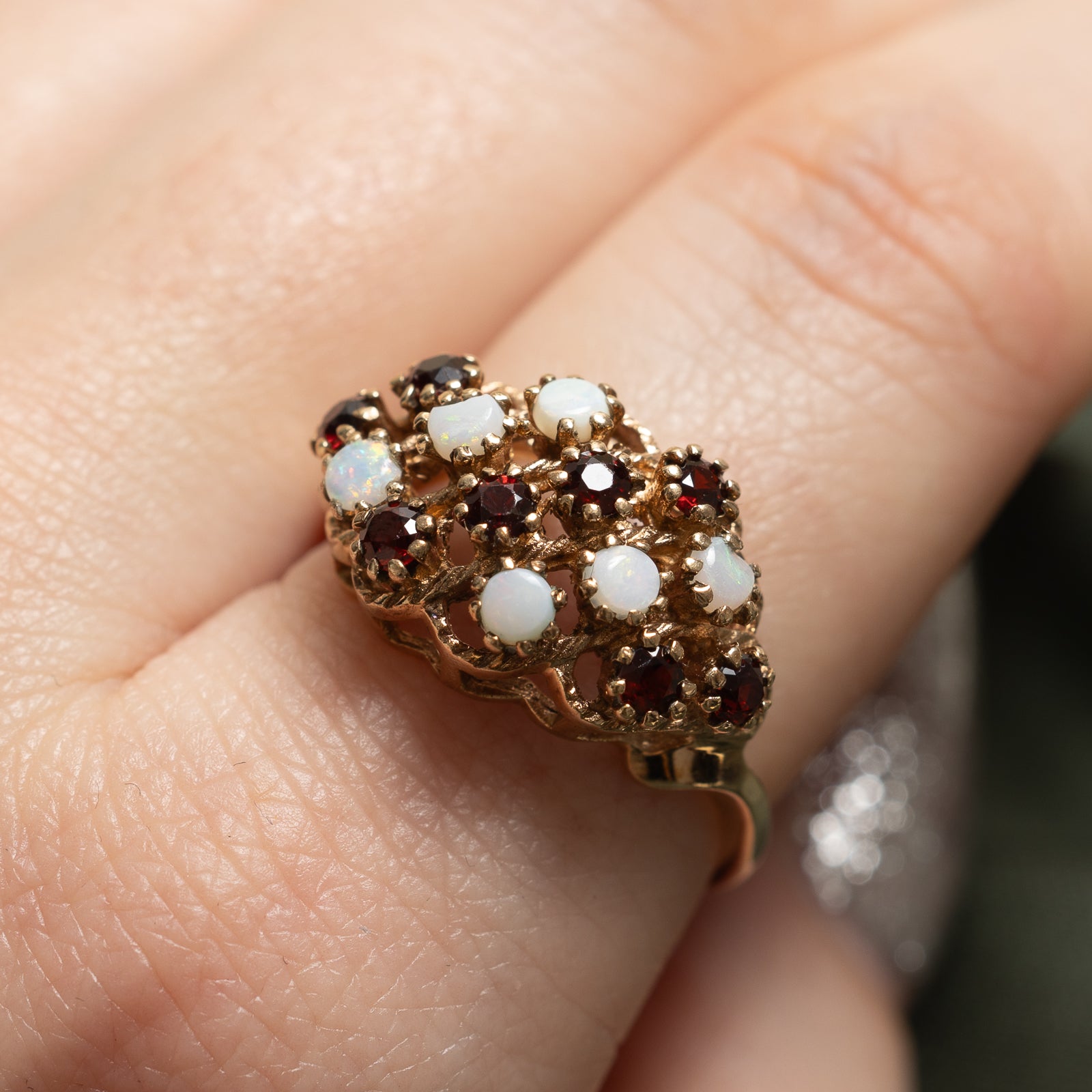 Opal & Garnet Dome Ring | 0.48ctw, 0.80ctw | SZ 9.5 |
