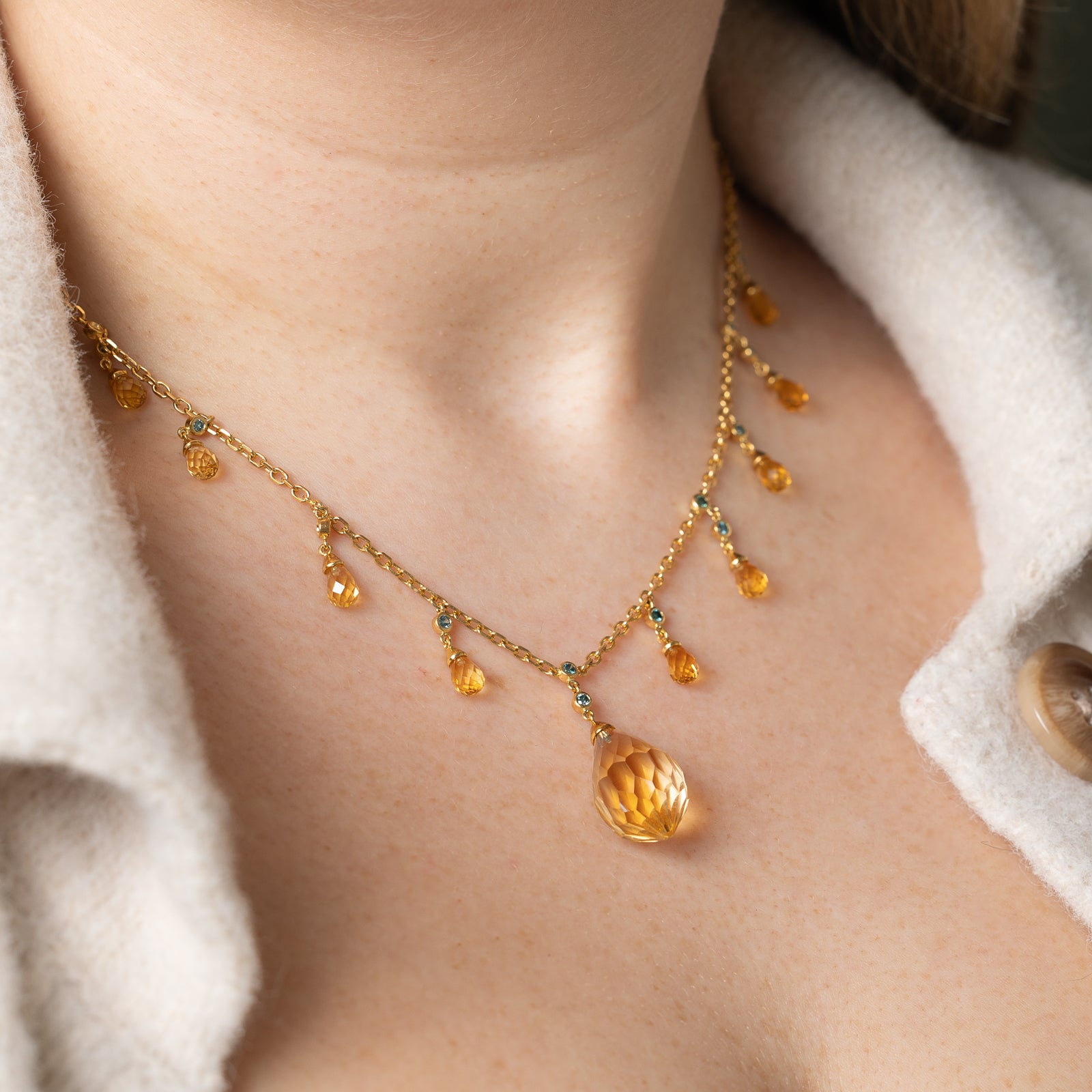 Citrine & Blue Diamond Necklace | 22.50ctw, 0.55ctw | 17' |