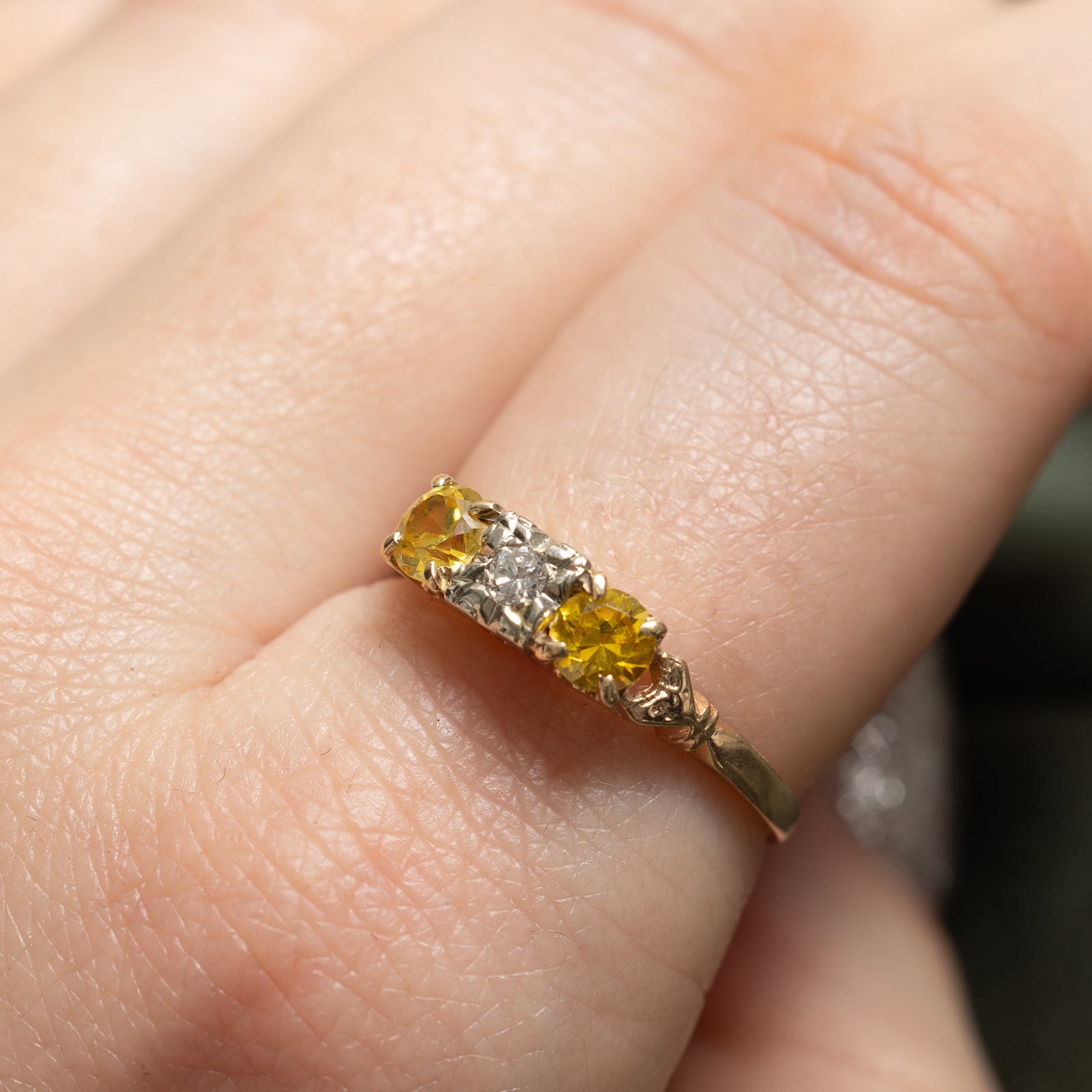 Synthetic Yellow Sapphire & Illusion Set Diamond Ring | 0.78ctw, 0.07ctw | SZ 7.5 |