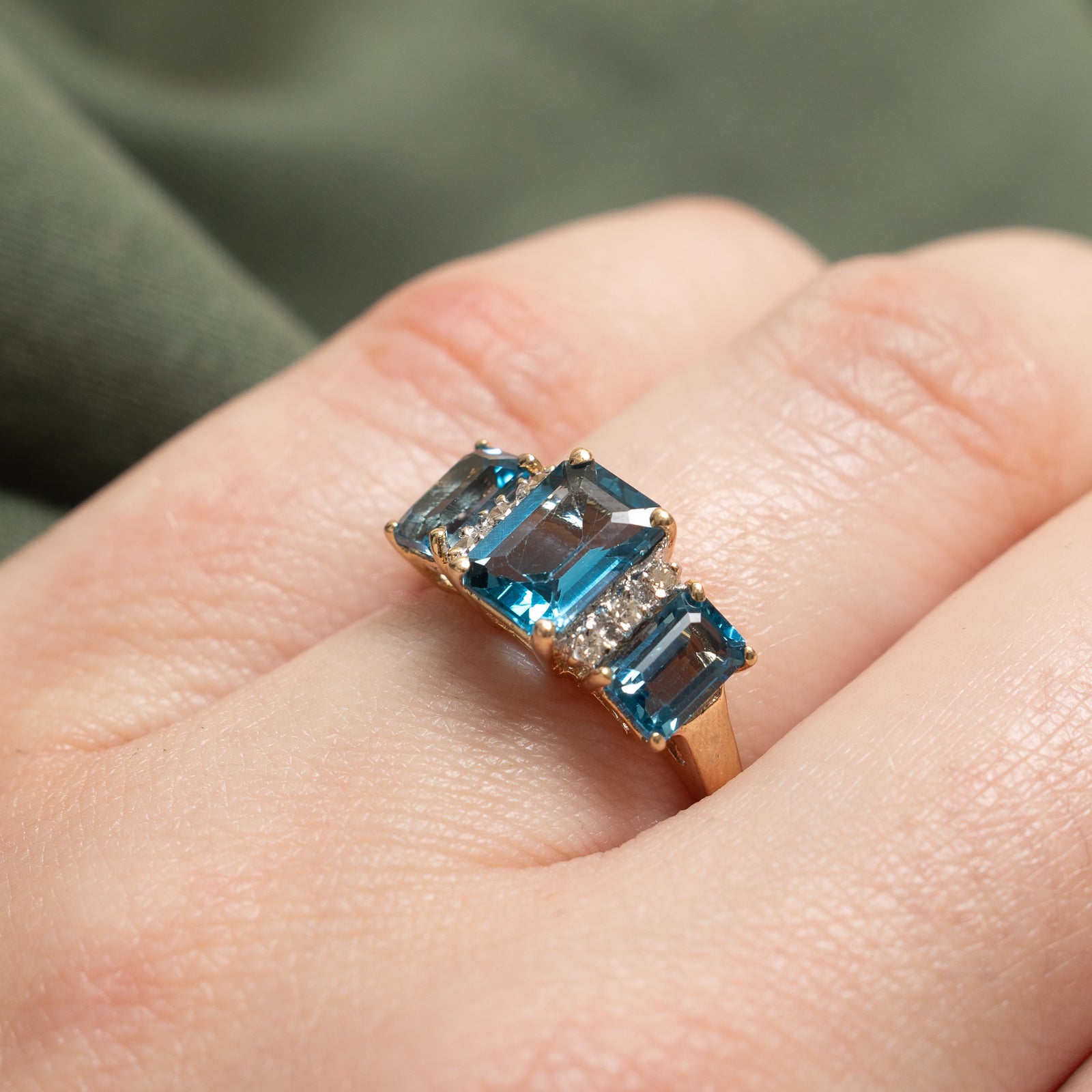 Three Stone Blue Topaz & Diamond Ring | 3.00ctw, 0.03ctw | SZ 5.25 |