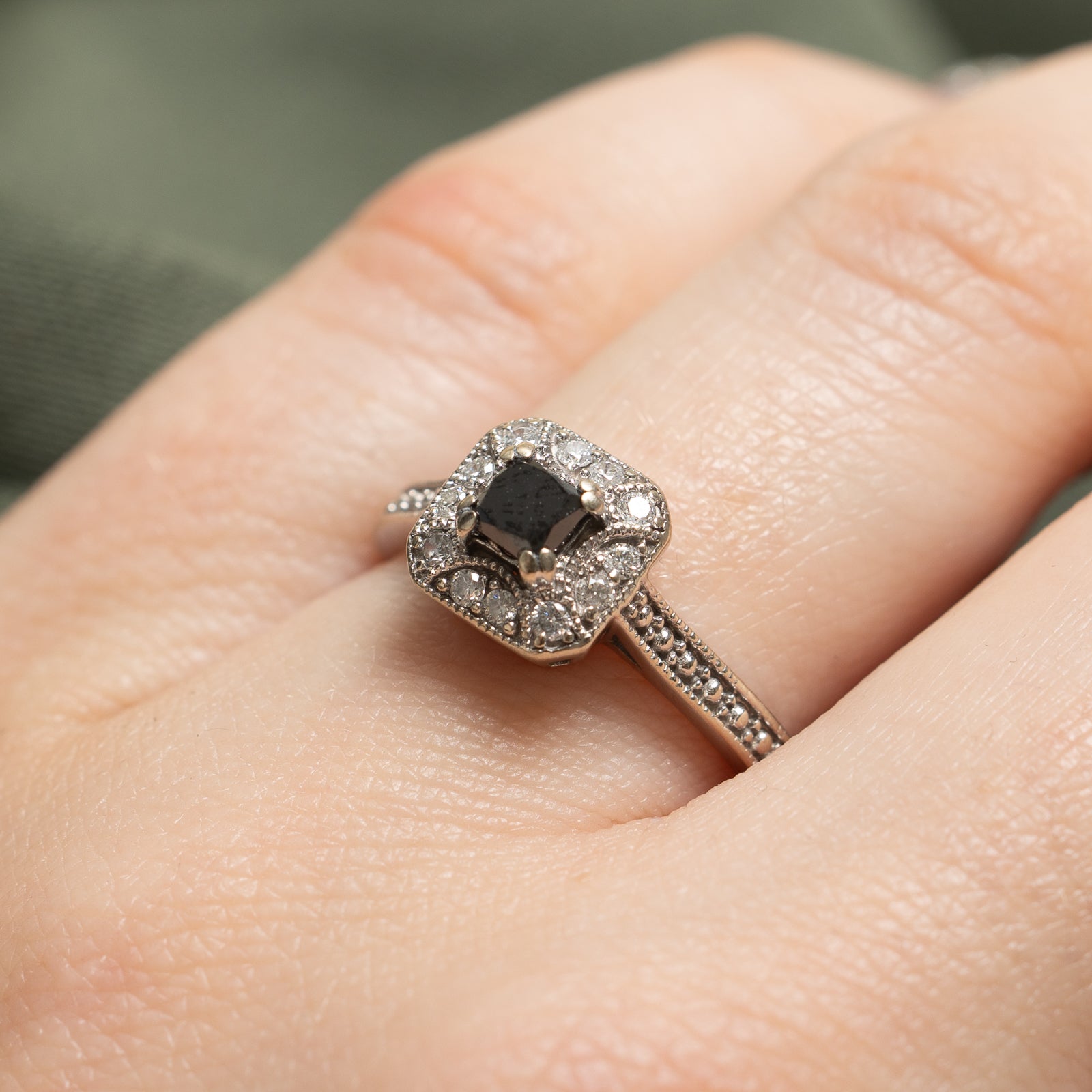 Black Diamond & Diamond Halo Ring | 0.30ct, 0.18ctw | SZ 5.25 |