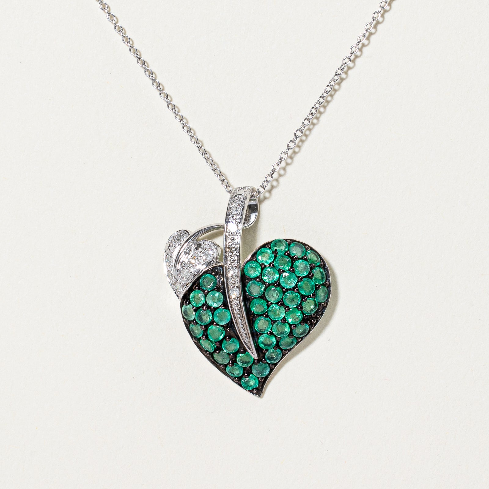 Emerald Heart Pendant Necklace | 1.60ctw, 0.12ctw | 17"
