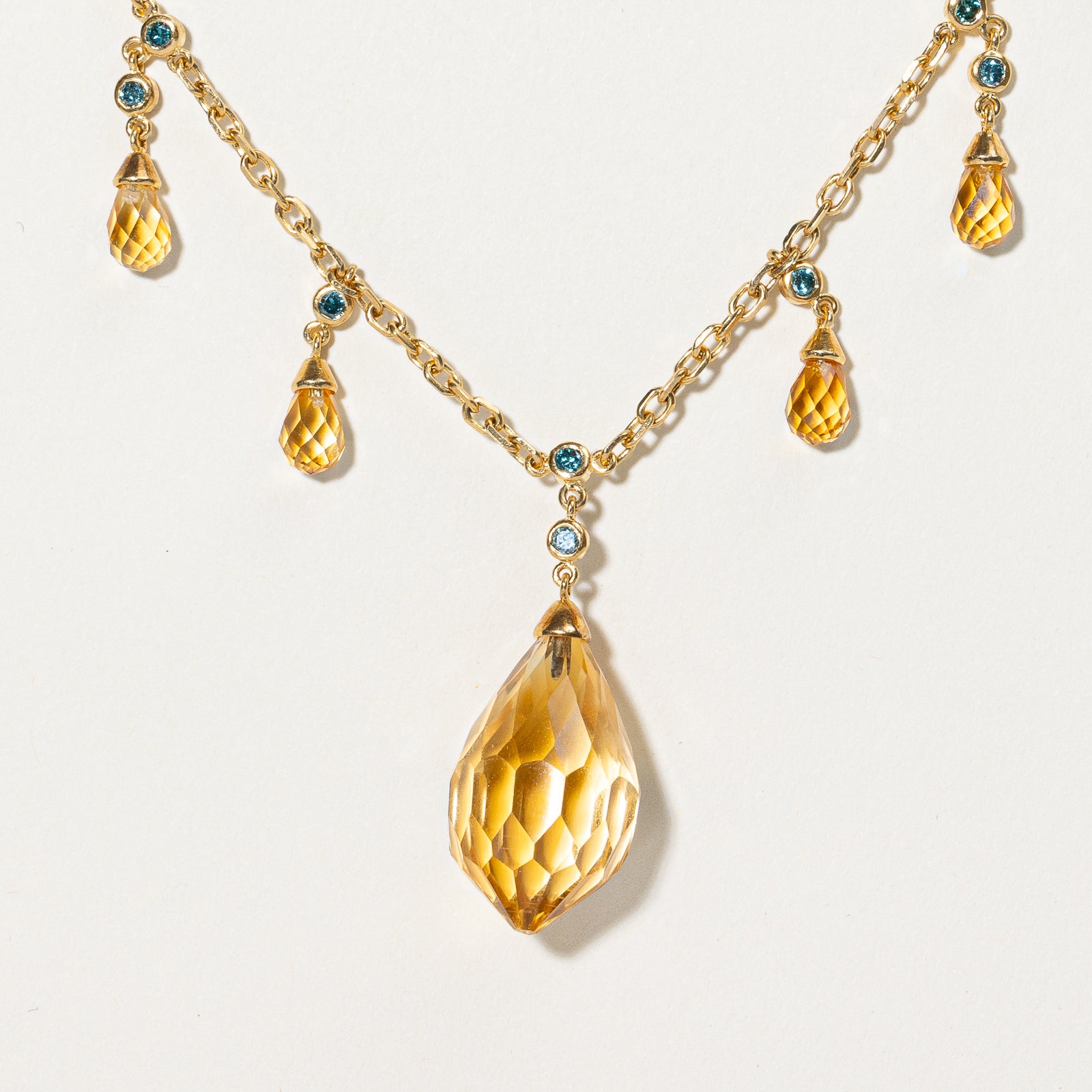 Citrine & Blue Diamond Necklace | 22.50ctw, 0.55ctw | 17' |