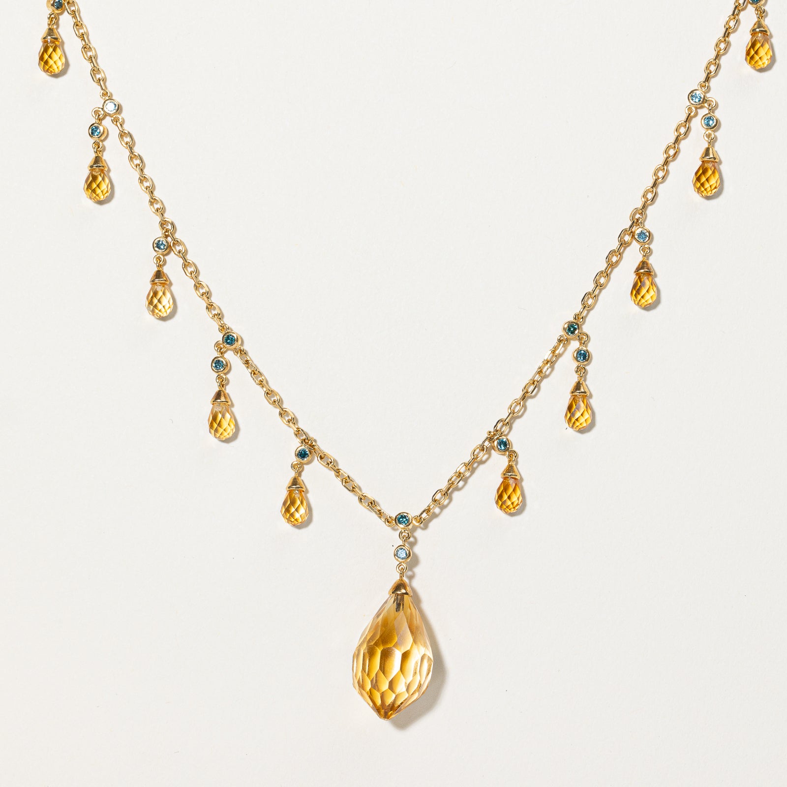 Citrine & Blue Diamond Necklace | 22.50ctw, 0.55ctw | 17' |