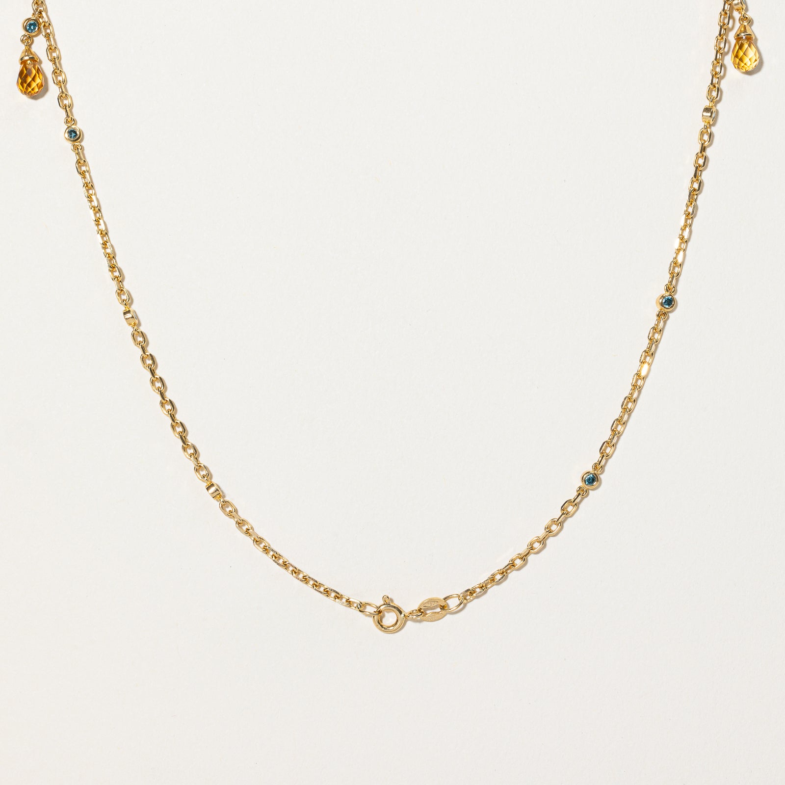 Citrine & Blue Diamond Necklace | 22.50ctw, 0.55ctw | 17' |