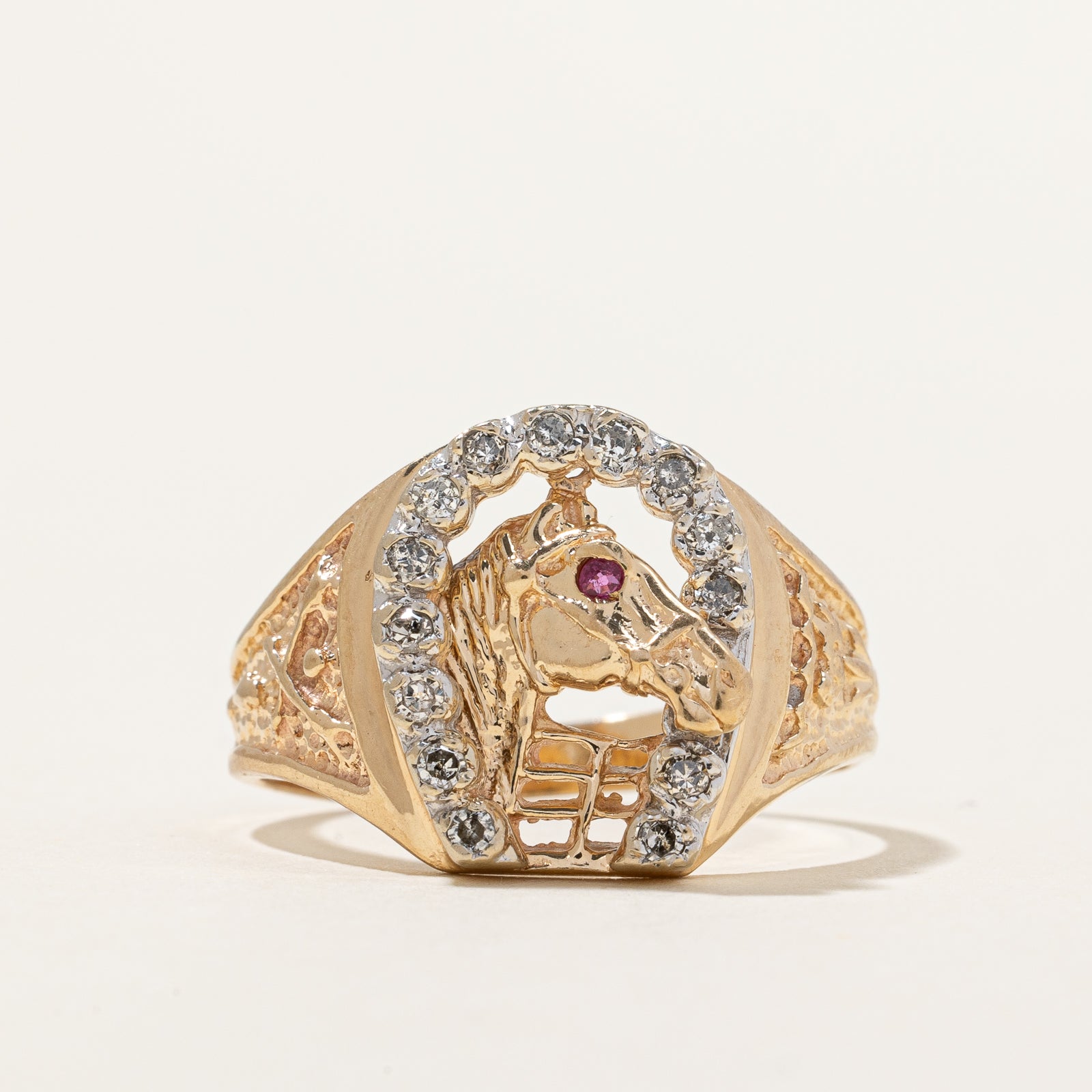 Diamond & Ruby Horse Cocktail Ring | 0.21ctw, 0.02ct | SZ 9 |