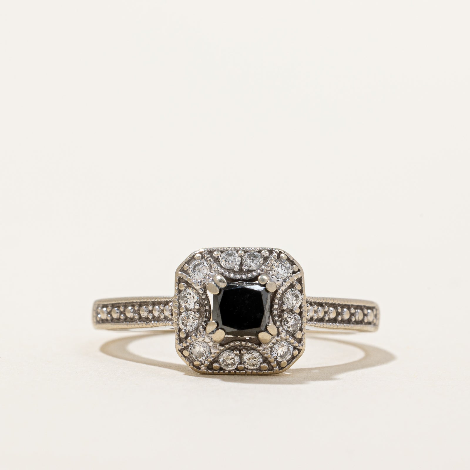 Black Diamond & Diamond Halo Ring | 0.30ct, 0.18ctw | SZ 5.25 |