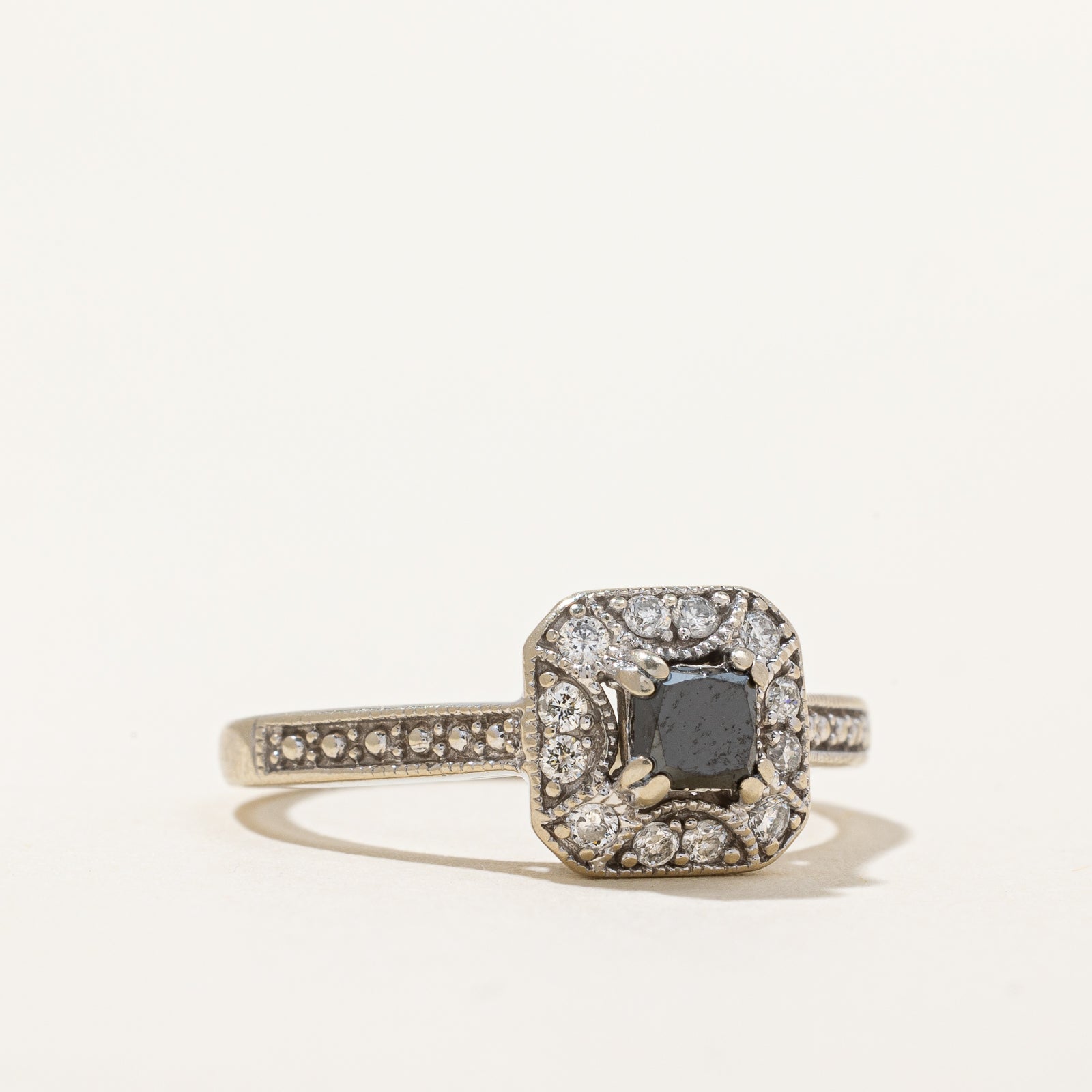 Black Diamond & Diamond Halo Ring | 0.30ct, 0.18ctw | SZ 5.25 |