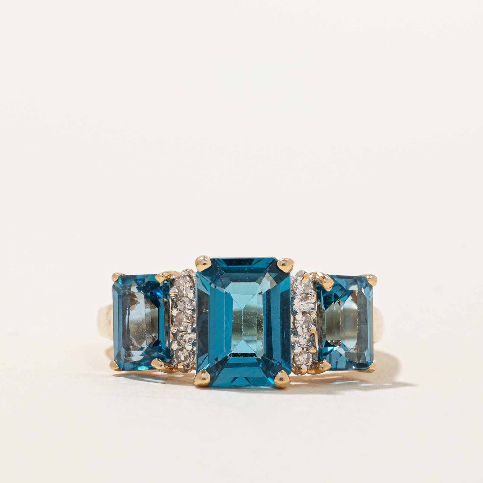 Three Stone Blue Topaz & Diamond Ring | 3.00ctw, 0.03ctw | SZ 5.25 |