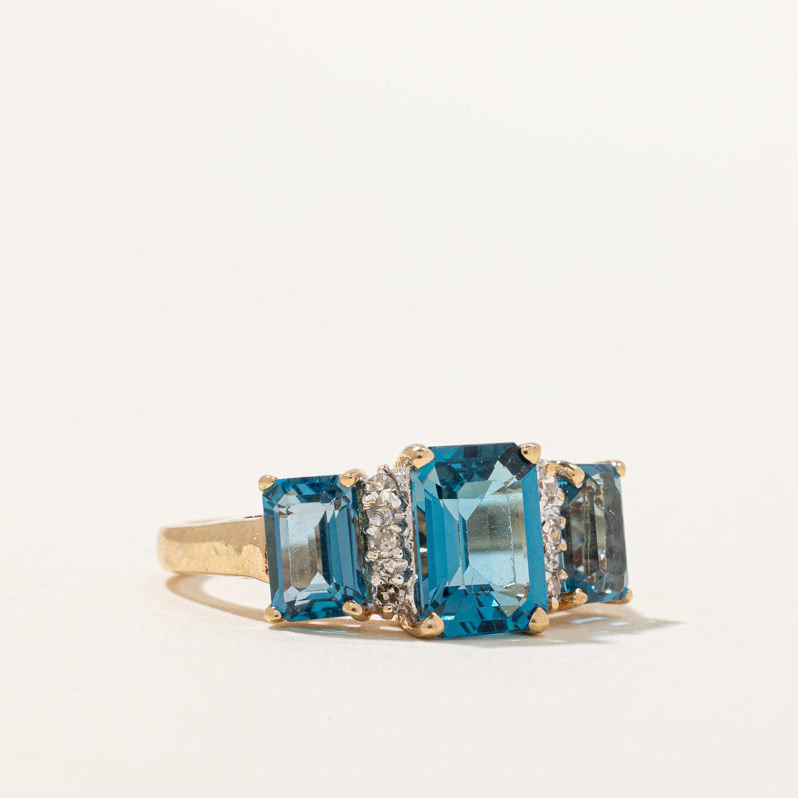 Three Stone Blue Topaz & Diamond Ring | 3.00ctw, 0.03ctw | SZ 5.25 |