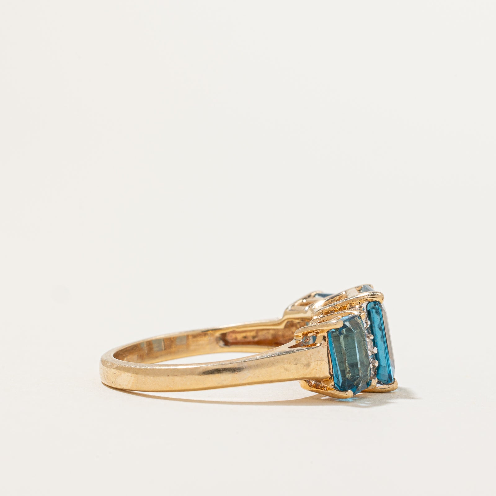 Three Stone Blue Topaz & Diamond Ring | 3.00ctw, 0.03ctw | SZ 5.25 |