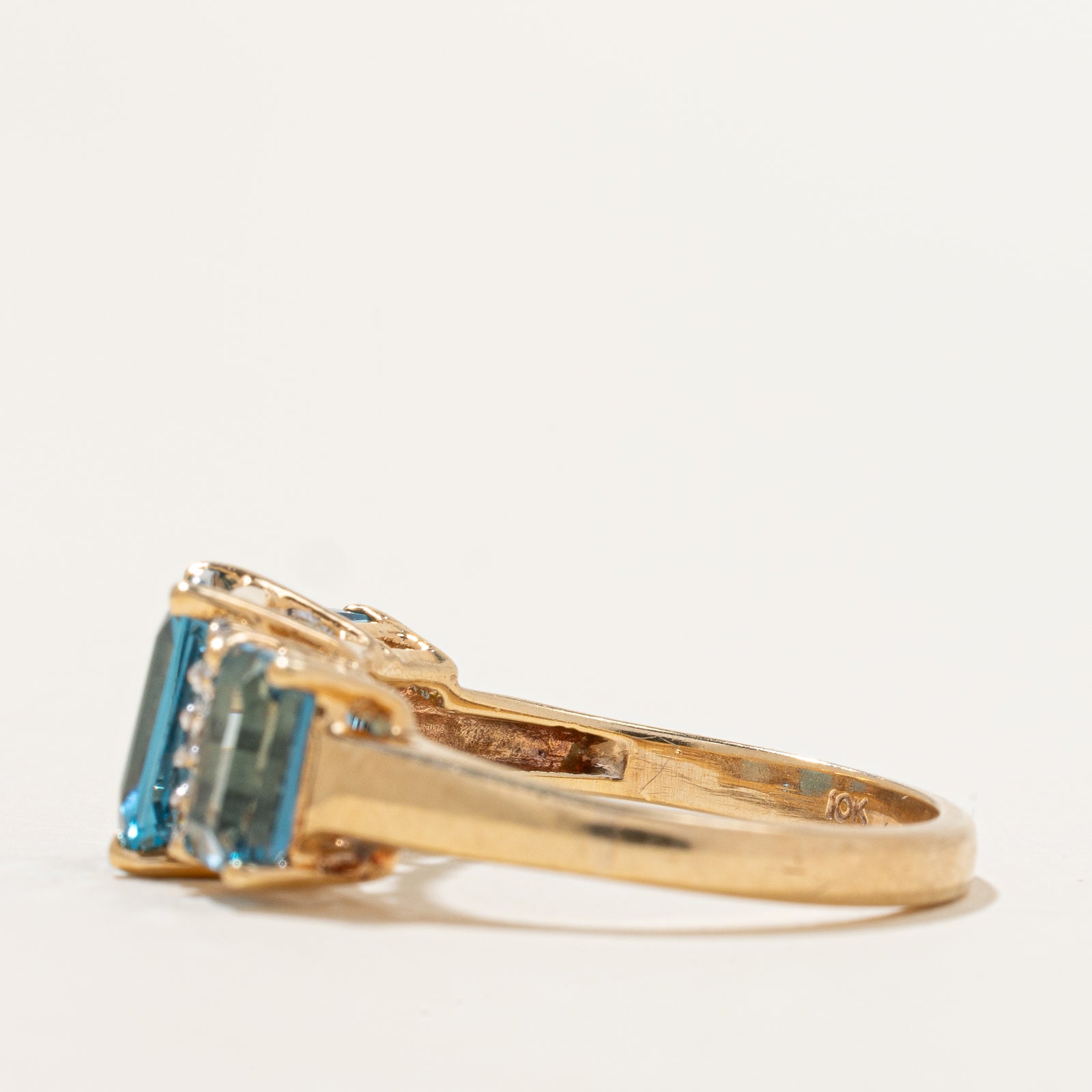 Three Stone Blue Topaz & Diamond Ring | 3.00ctw, 0.03ctw | SZ 5.25 |