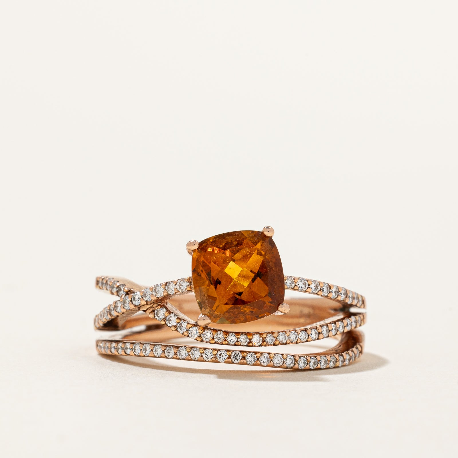 Citrine & Diamond Crossover Ring | 1.10ct, 0.26ctw | SZ 7.25 |