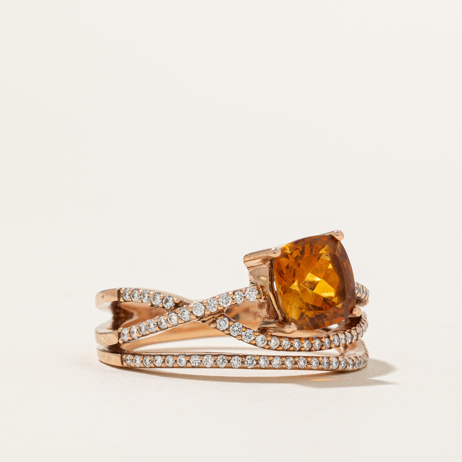 Citrine & Diamond Crossover Ring | 1.10ct, 0.26ctw | SZ 7.25 |