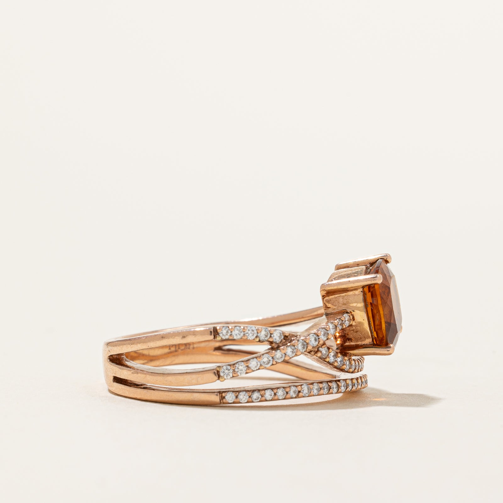 Citrine & Diamond Crossover Ring | 1.10ct, 0.26ctw | SZ 7.25 |